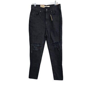 Levi's High Waisted Mom Jeans, Distressed, Black, Zip Fly, Womens Sz 27, Tapered